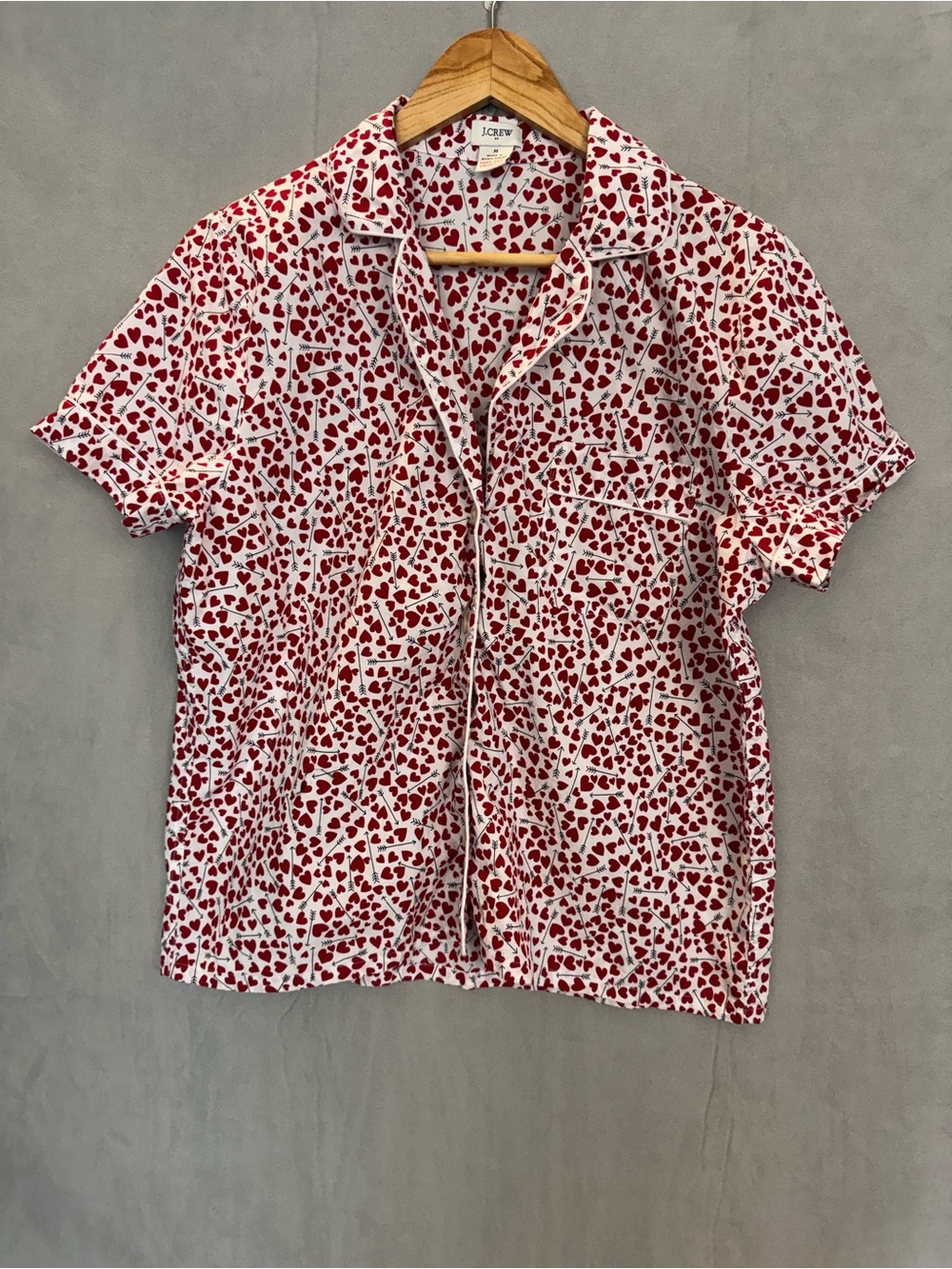 J.Crew Pajama Top M Heart Arrow Print Cotton Button Down Valentine Sleep Shirt